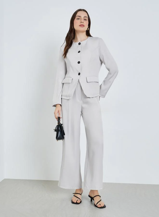 Styli grey Women Grey Blazer and Wide Leg Pants Co-Ords for Women | Best Price UAE